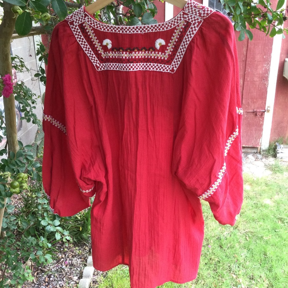Max Studio Embroidered Peasant Blouse Size L - Picture 2 of 5